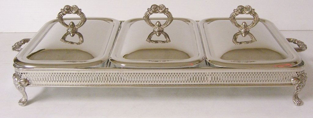 3 sectioned silver plate serving tray (1 of 4)
