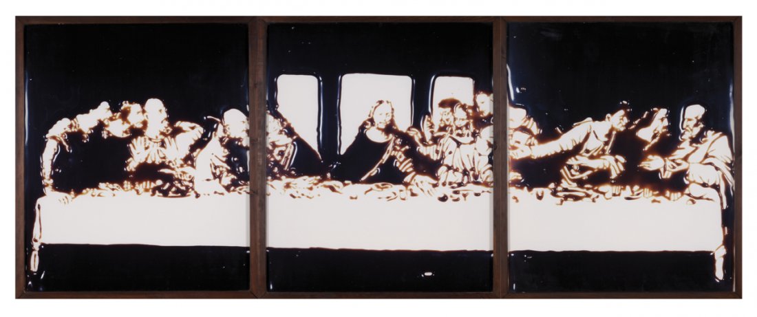 Vik Muniz (Brasil, n., nac. 1961, "Milan (The Last Supp: Vik Muniz (Brasil, n., nac. 1961 "Milan (The Last Supper)" From "Pictures of Chocolate" series Triptych, cibachrome prints 1998 Edition 1/3; Ref.: LJ 299/98 90x225 cm Description (Portuguese): “Mila