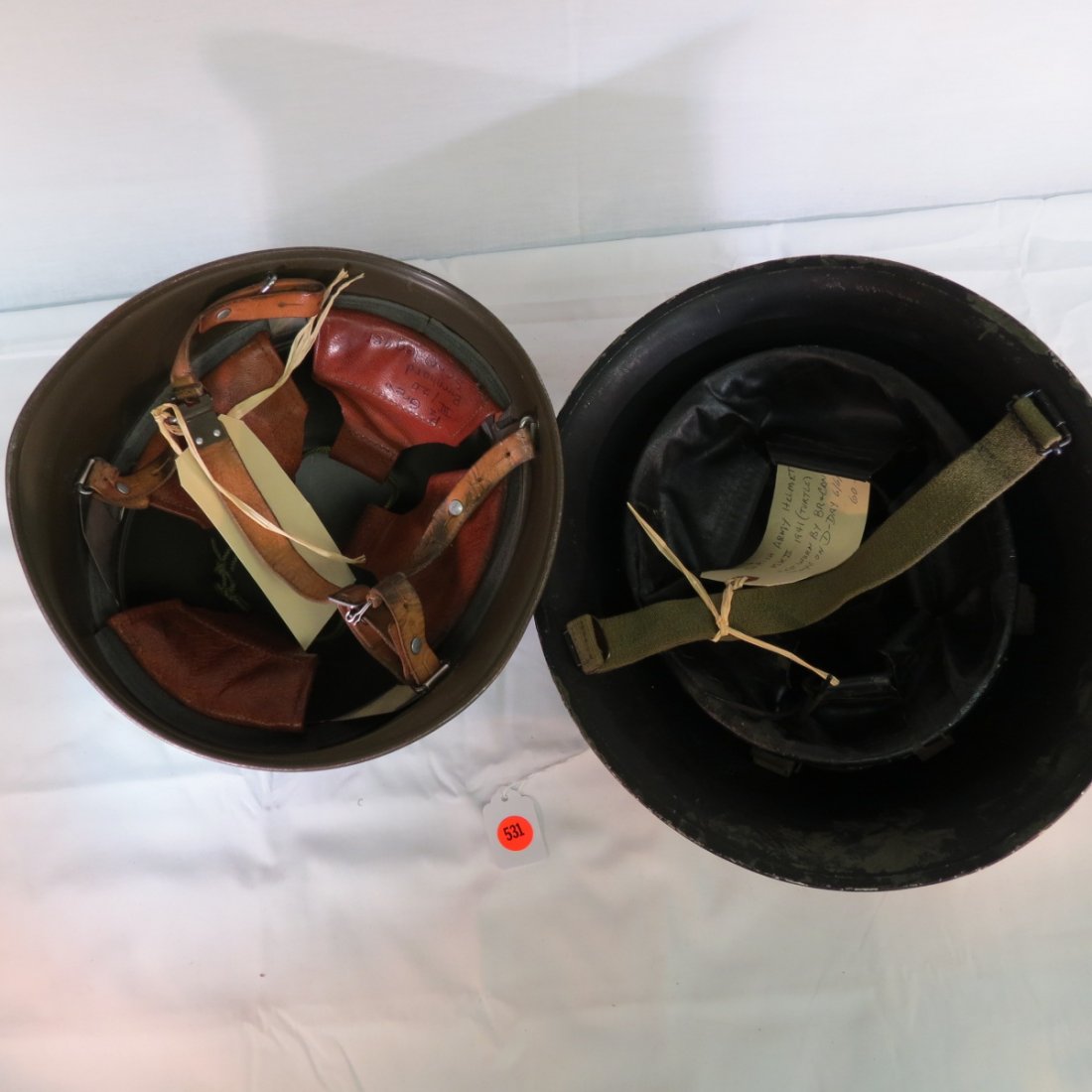 MILITARY HELMETS: TWO MILITARY HELMETS, WWII, ETC.