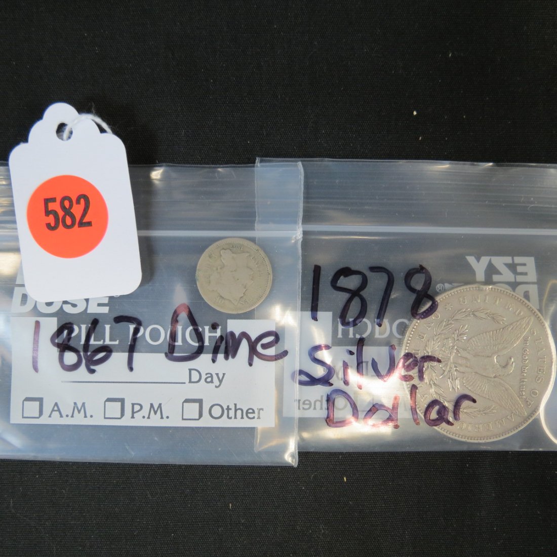 COINS: 2 ASSTD. SILVER COINS, 1878 SILVER DOLLAR & 1867 SILVER DIME