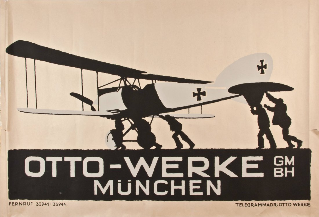 Plakat der OTTO-WERKE, gegründet 1911 von Gustav : Plakat der OTTO-WERKE, gegründet 1911 von Gustav Otto, dem Sohn Nicolaus August Ottos, Erfinder des Ottomotors. Die Otto-Werke bestanden bis 1916, als sie in den Bayerischen Flugzeugwerken aufgingen 