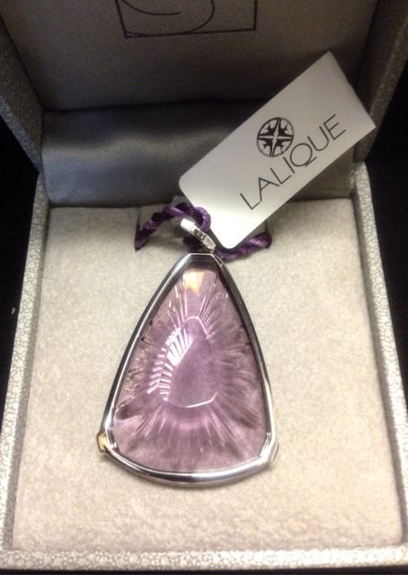 Lalique Ice Light Day Dream Purple Pendant: PENDANT ICE LIGHT PURPLE AGThe pendant measures 1-3/4 inches (4.5 cm) tall including the bale by 1-1/8 inches (2.8 cm) wide.The bale has "LALIQUE" stamped on it.