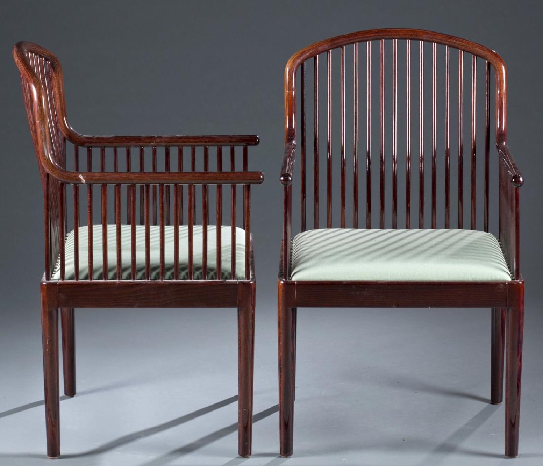 Set of Six Davis Allen Rosewood Andover Armchairs.: Designed for Stendig, made in Italy. Contoured spindle frames with upholstered seats. 36" x 21" x 19". Wear commensurate with age.