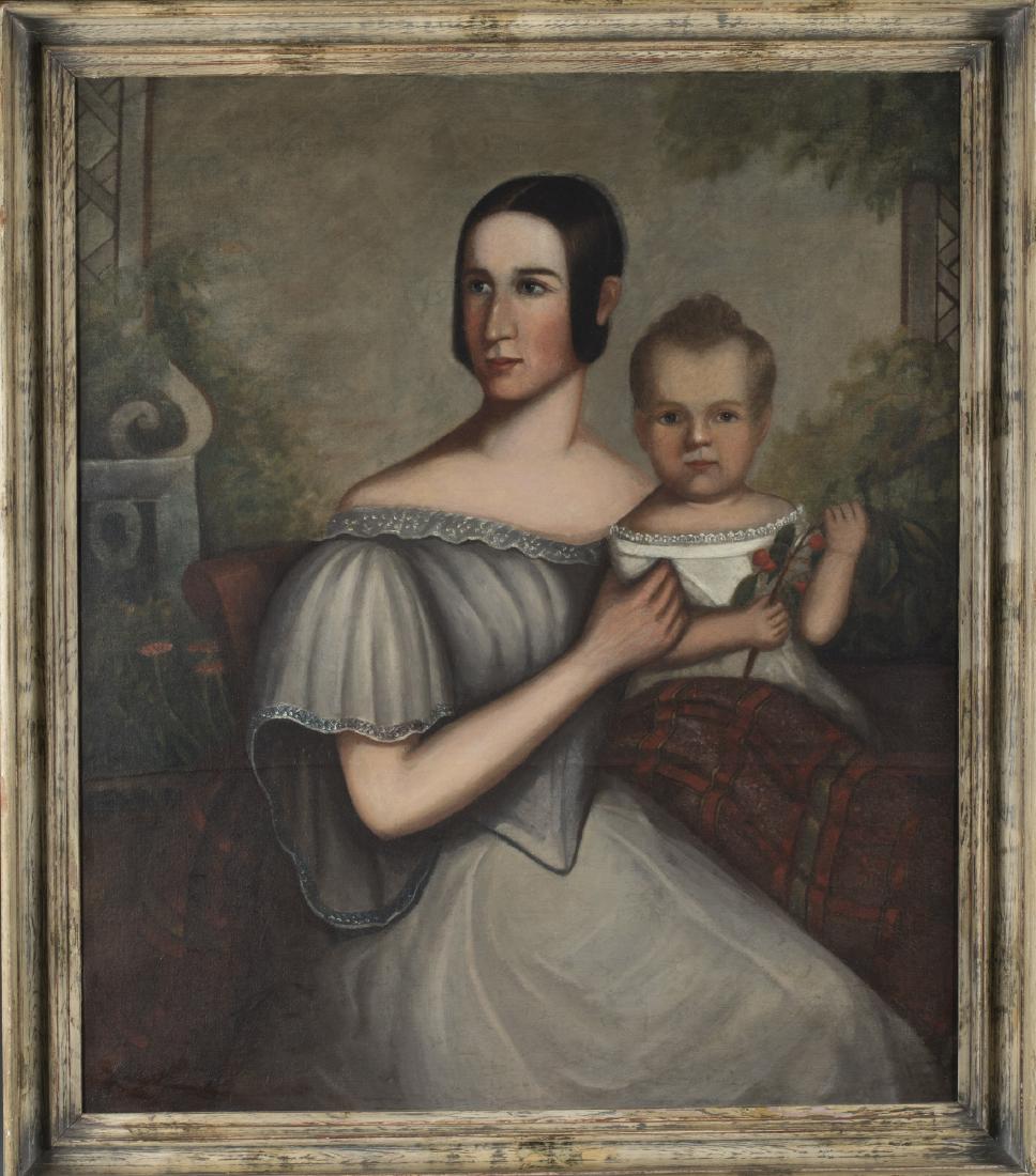 American School Portrait of Family, c.1820s.: New York. American School portrait of the Goodell family, c.1820s. Oil on canvas. Unsigned. Descended in the family to current owners. Relined. 40 1/4" x 43 1/2"' frame: 45 3/4" x 39 3/4".