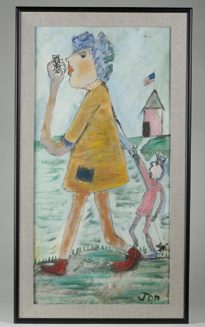 Jon Serl (California, 1894-1993) Oil on Board.: Jon Serl (California, 1894-1993). "Come Along", c.1980. Oil on artist board. Signed l.r. 30" x 15"; frame: 33 1/2" x 18 3/4".