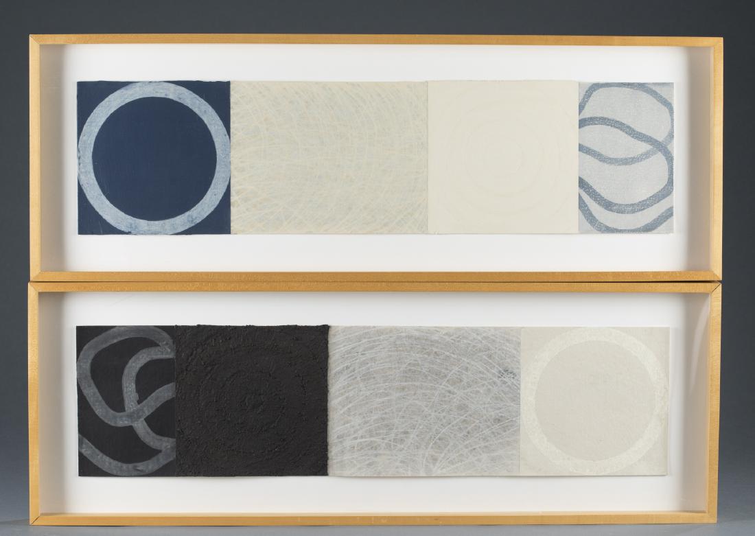 David Shapiro (New York, 1944-2014) Abstract.: David Shapiro (United States, 1944-2014). Abstract painting. Acrylic on paper. On back, signed, dated & medium written by artist. Framed under plexiglass. Sight: 7 1/2" x 30"; frame: 12 1/2" x 35 1/4"