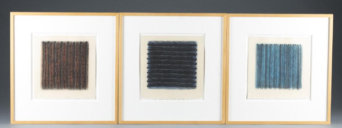 Edda Renouf (United States, b.1943).: Edda Renouf (United States, b.1943). "Spring Earth Sounds", "Spring Water Sounds" & "Spring Night Sounds", c.1998. Chalk & incised lines on paper. In pencil, title, medium l.l. & signed/dated l.r. Fra