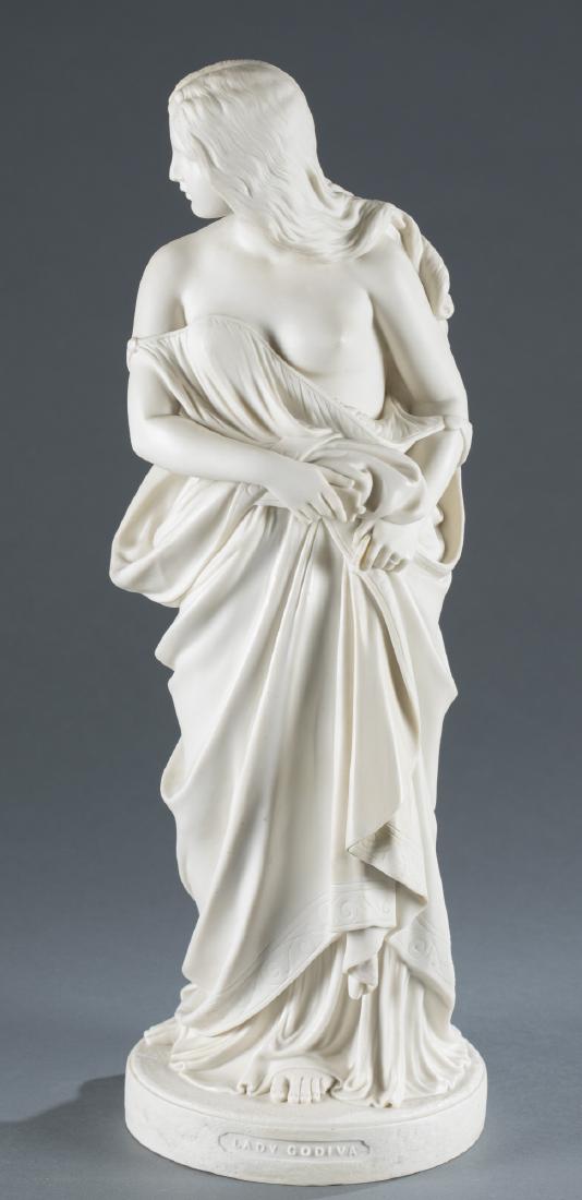 Copeland Lady Godiva Parian Ware Sculpture.: English, c.1870. Impressed factory mark. Embossed title & incised signature, "R. Monti 1870". 21 1/2" h.