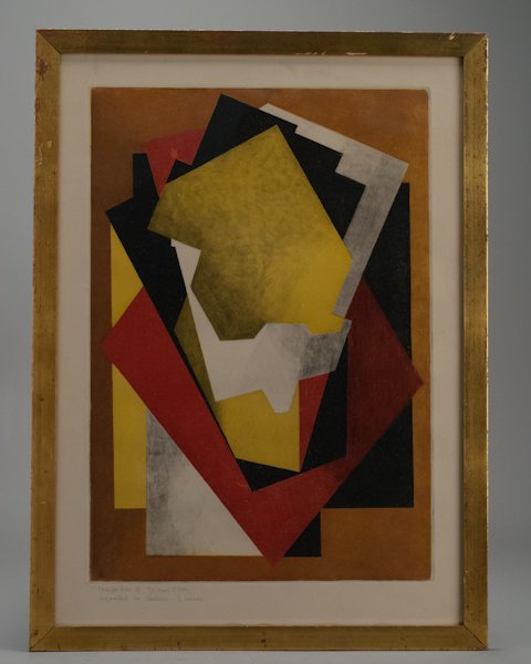 Jacques Villon, France, (1875-1963), "Composition",: Jacques Villon France, (1875-1963) "Composition" aquatint in colors Title and medium inscribed in pencil lower left and signed in plate. Villon studied at the Ecole des Beaux Arts. His work was includ