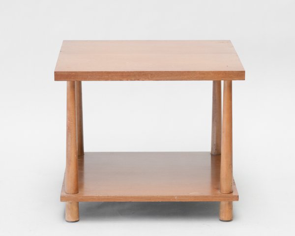 John Widdicomb Coffee Table designed by T.H. Robbsj: John Widdicomb Coffee Table designed by T.H. Robbsjohn Gibbings, Fully marked with Widdicomb paper label, decal, and a metal manufacturer tag to base. wear to finish. 20" H x 24" square.