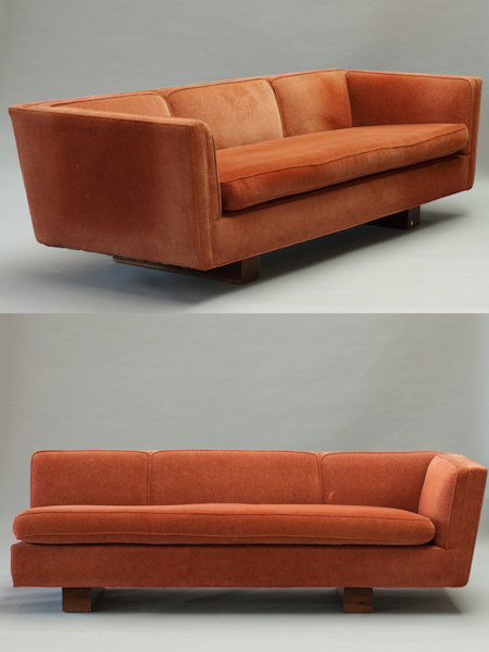 Dunbar Two-Part Sectional Sofa,: Dunbar Two-Part Sectional Sofa, some wear to upholstery. Section with arms 25" H x 90" W x 32" D, one-sided section 25" H x 81' W x 32" D.