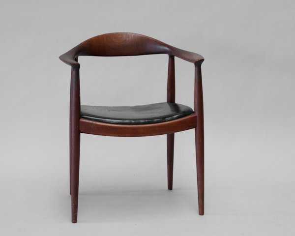 Hans Wegner The Chair,: Hans Wegner The Chair, branded Johannes Hansen Copenhagen, Denmark under seat. Wear to surface and upholstery. Wegner's 1949 design was used in the 1960 presidential debate between John F. Kennedy and