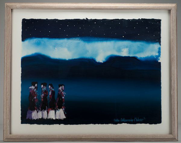 Pablo Antonio Milan, 1961-, "Untitled", acrylic on: Pablo Antonio Milan 1961- "Untitled" acrylic on paper Signed lower right. Sight image 23" H x 30" W, framed.