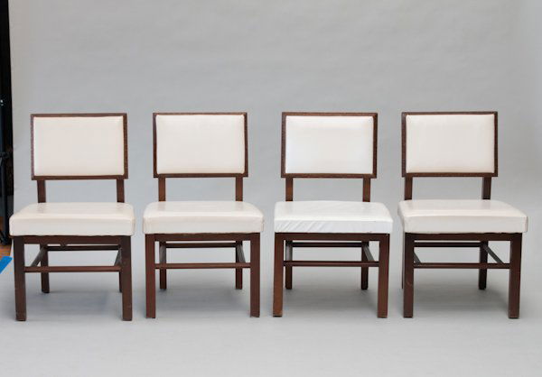 Set of Four Frank Lloyd Wright for Heritage Henred: Set of Four Frank Lloyd Wright for Heritage Henredon Chairs. Unmarked with Statesville Chair Company tag under one seat. Some surface wear. Each 32" H.