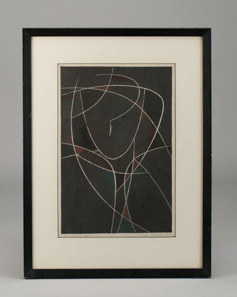 Toshi Yoshida, (1911-1995), "American Girl B", pri: Toshi Yoshida (1911-1995) "American Girl B" print Pencil signed and dated 1954 lower right, titled lower left. Gallery label from Garelick's Gallery and a paper tag reading "From the Collection of Mr.