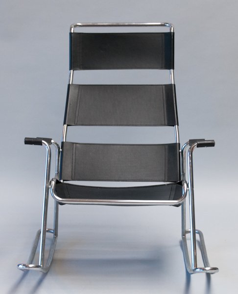Leather and Chrome Modern Rocker,: Leather and Chrome Modern Rocker, unmarked. 40" H.