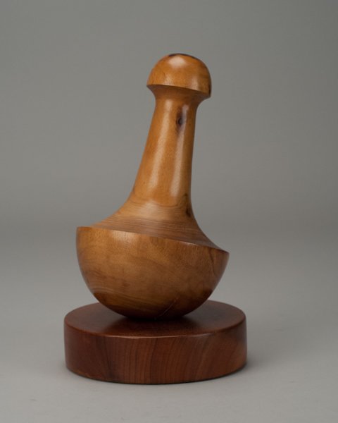 Sculptural Wooden Mortar and Pestle.: Sculptural Wooden Mortar and Pestle. 12" H overall x 7" dia.