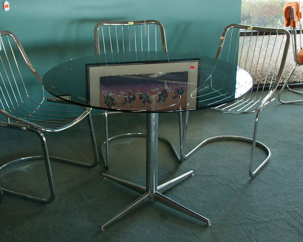 Modern Chrome Table with Smoke Glass Top.: 29" H x 40" dia.