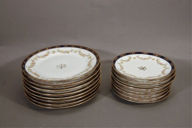 A Nippon Dining Set to Include:: eight dinner plates and eight salad plates. Handpainted with gilt and floral design. Dinner plates 10" dia. and and salad plates 7 3/4" dia.