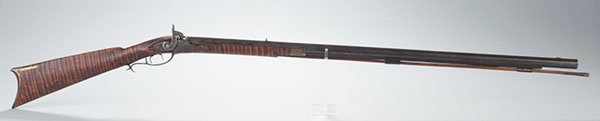 Circa 1830-1840 Pennsylvania-Style Rifle: Circa 1830-1840 Pennsylvania-Style Rifle. Lightly Engraved Lockplate. Un-Marked Barrel (No Maker Name). Brass Butt Plate, Trigger Guard And Nose Cap. 39" Barrel. Double Set Triggers. Fair Condition.