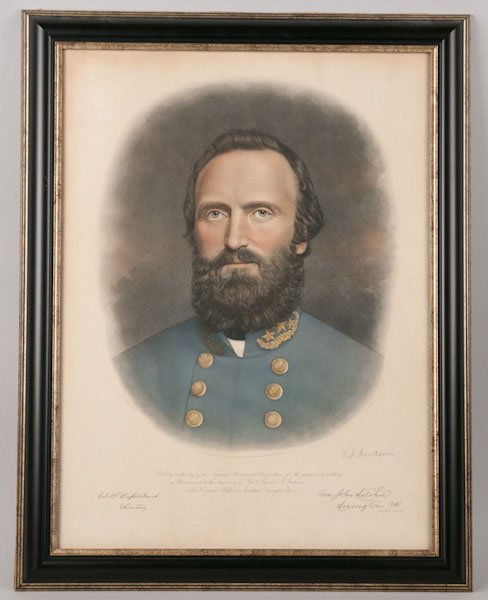 Framed reproduction print of Civil War Confederate: Framed reproduction print of Civil War Confederate General Thomas "Stonewall" Jackson in uniform. 22" wide by 28" high. The originals were produced in 1871 and sold by the Jackson Monument Association