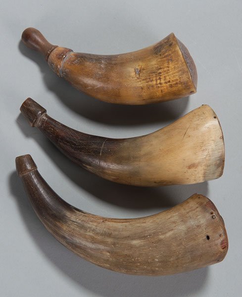 Lot Of Three (3) Priming Horns For Use With 1800S : Lot Of Three (3) Priming Horns For Use With 1800S Flintlock Or Percussion Rifles Or Pistols.