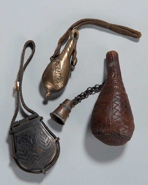 Lot Of Three (3) Middle-Eastern Powder Flasks.: Lot Of Three (3) Middle-Eastern Powder Flasks.