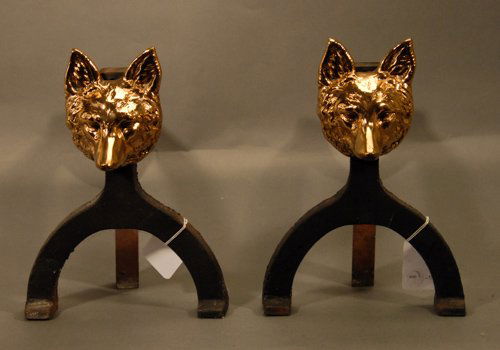 Williamsburg Brass Fox Andirons: Williamsburg Brass Fox Andirons Marked Williamsburg Brass Co. E 102. 11 H x 6.5 W 21.5 D