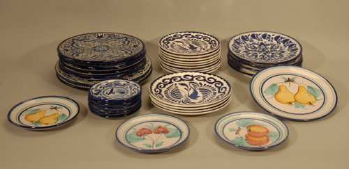Three Stacks of Italian and Mexican Dinnerware, Ha: Three Stacks of Italian and Mexican Dinnerware, Hand painted 33 Pieces