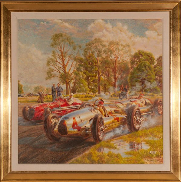 Jose Maria Jorge, 1993, The Best, Oil on Canvas, O: Jose Maria Jorge 1993 The Best Oil on Canvas Car Racing Scene Od: 47 1/2 H x 47 1/2 W Id: 37 1/2 H x 37 1/2 W