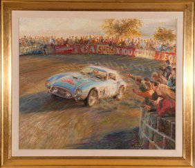 Alfredo de la Maria, Ferrari TDF, Oil on Canvas: Alfredo de la Maria Ferrari TDF Oil on Canvas Car Racing Scene Od: 43 H x 49 1/2 W Id: 33 1/4 H x 39 1/2 W