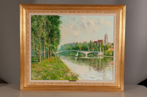 Claude Cambour, Promenande a Beaumont sur Oise, Oi: Claude Cambour Promenande a Beaumont sur Oise Oil on Canvas Signed lower Left Od: 33 H 39 1/2 W Id: 25 H x 31 W