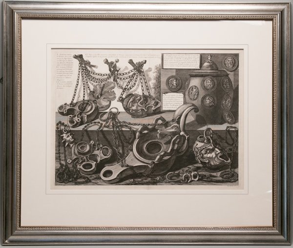 Giovanni Battista Piranesi, (Italian, 1720-1778), : Giovanni Battista Piranesi (Italian, 1720-1778) ""Vestibolo D'Antico Tempio"" Etching From the second edition (1750) of the ""Prima parte di architetture,"" Depicts imaginary prison and torture device