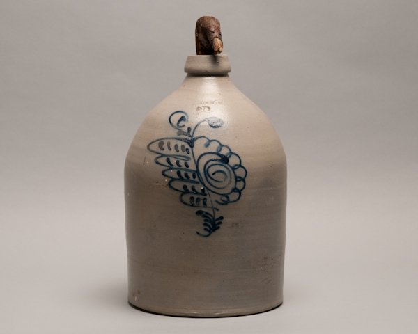 Ithaca, NY Stoneware Jug,: Ithaca, NY Stoneware Jug, 19th Century, Cobalt Slip Decorated Butterfly 15""