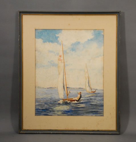 Albert Bross Jr. Watercolor on Paper Sailing Scen: Albert Bross Jr. Watercolor on Paper Sailing Scene Albert Bross studied at the Art Students League in New York. He has been an art instructor at numerous institutions including the Art Center of the O