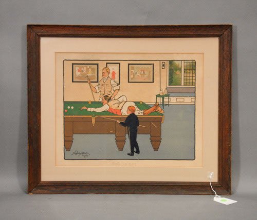 Sidney Cox Woodblock in Oak Frame"Thanks I can rea: Sidney Cox Woodblock in Oak Frame"Thanks I can reach" Titled "Thanks I can reach" and pencil signed. Sight image: 18" x 13" Overall: 24 1/2" x 20 1/2"