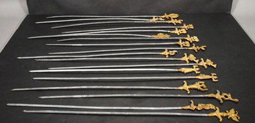 18 Brass Skewers Figural tops. 18" H: 18 Brass Skewers Figural tops. 18" H