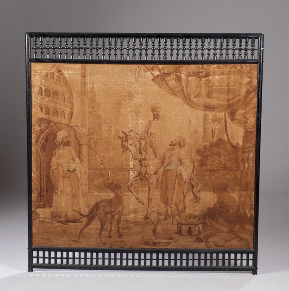An Ebonized Wood Frame Screen: An Ebonized Wood Frame Screen with tapestry insert. 39 3/4"" high, 38 1/2"" wide. Provenance: APVA deaccession.