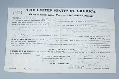 Two Land Grants from 1840 signed by Martin Van Buren: Two Land Grants from 1840 signed by Martin Van Buren both issued to John Baldwin of Jefferson Co., Mississippi