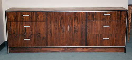 Rosewood Veneered Maurice Villency Credenza: Rosewood Veneered Maurice Villency Credenza Marked to Inside 29"" H x 79"" W x 18"" W