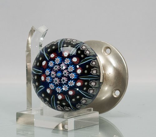 Strathearn Millefiori Glass Paperweight Door Knob: Strathearn Millefiori Glass Paperweight Door Knob Stickered 3"" H