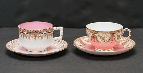 Two(2) Sets of Teacups & Saucers, including "Royal Worc: Two(2) Sets of Teacups & Saucers, including ""Royal Worcester"" ""2949"" marked Pink Tea cup w/ saucer 2 1/4"" H x 4"" W