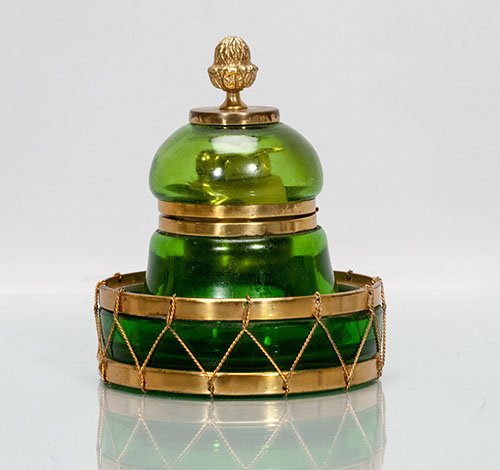 Decorative French Table Lighter and Ash Tray: Decorative French Table Lighter and Ash Tray Cristal et bronze, Paris to bottom 1 3/4"" H x 4"" D