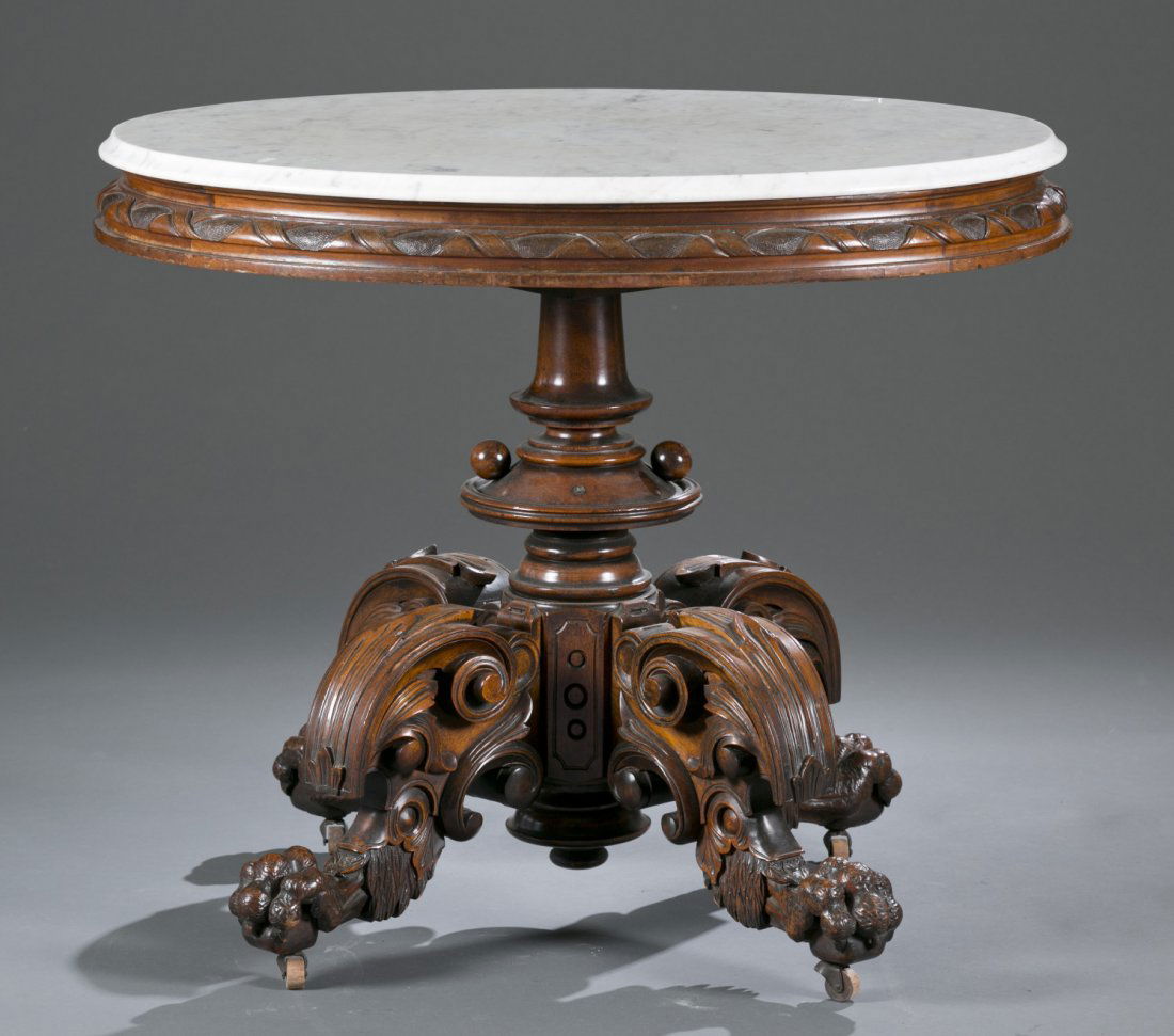 Victorian Marble Top Oval Pedestal Table