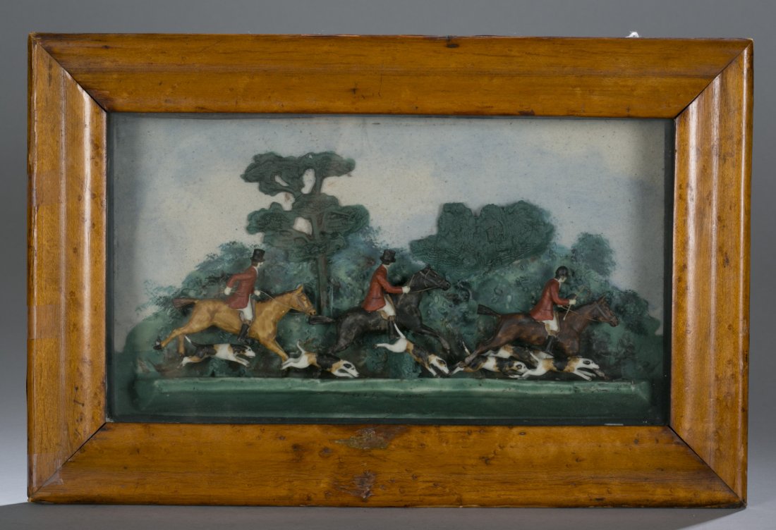 Shadow Box of Fox Hunting Scene: Shadow Box of Fox Hunting Scene ""Full Cry"" 7"" H x 12 1/2"" W, frame 10 1/2"" H x 16 1/4"" W