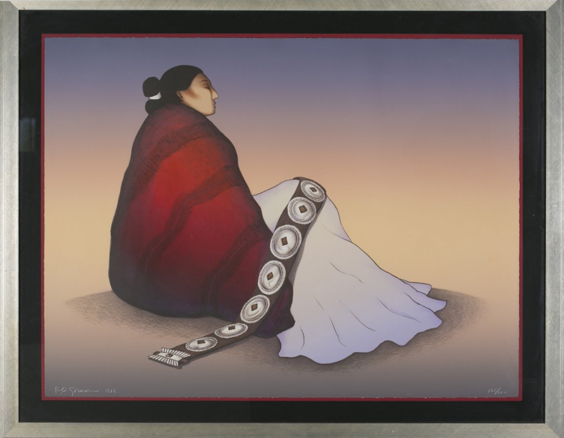 Rudolph Carl Gorman, (1932-2005), "Seated Woman", litho: Rudolph Carl Gorman (1932-2005) ""Seated Woman"" lithograph, numbered 125/200 Signed and dated 1986 lower left and numbered 125/200 lower right. 25"" H x 34"" W, frame