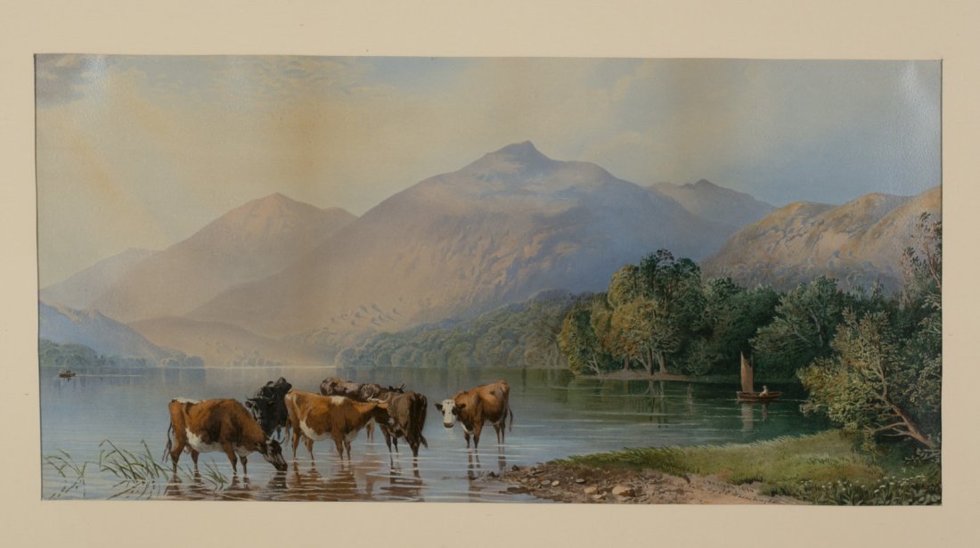 Cornelius Pearson and Thomas Francis Wainewright, (Brit: Cornelius Pearson and Thomas Francis Wainewright (British, 1805-1891 & 1831 - 1883) British Cattle Wading in Water, Dated 1870 Chromolithograph Signed and dated by both artists on lower right corner. 
