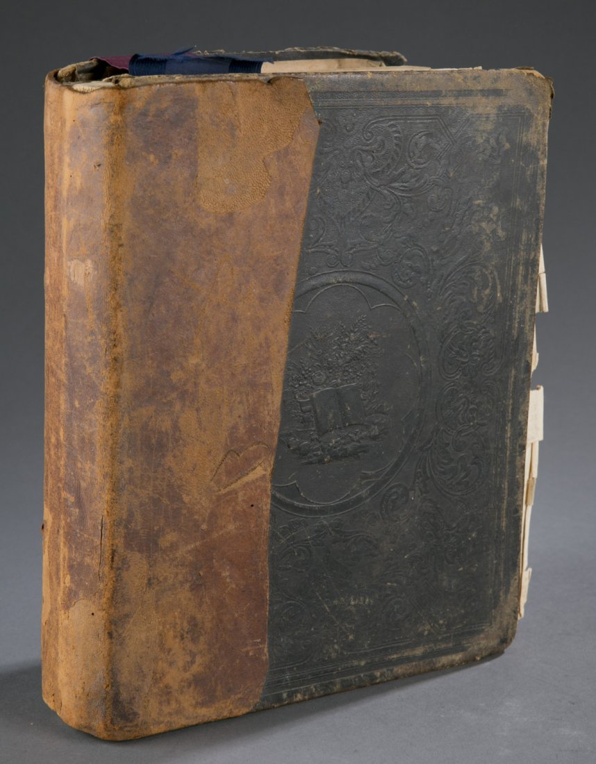 1855 Family Bible of B.H. Jones's: 1855 Family Bible of B.H. Jones's Hardbound ""Holy Bible Containing the Old and New Testaments"" with blank page inscribed ""B.H. Jones's Bok Bought of Masn & Lewis Octbr 1st, 1858."" One page also ha