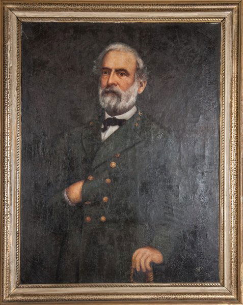 Late 19th Century Portrait of General Robert E. Lee: Late 19th Century Portrait of General Robert E. Lee Oil on board. Illegibly signed and dated (1886?) by the artist on lower right corner. Gen. Lee is in three-quarter view with his hand tucked into hi