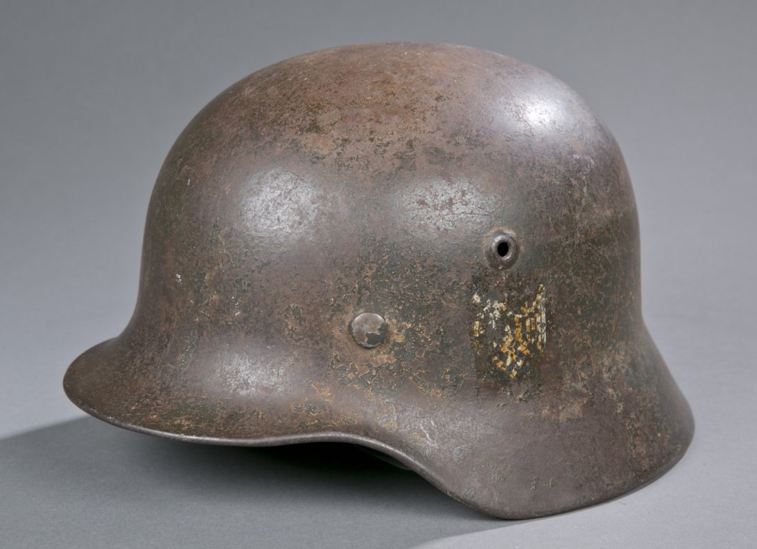 German WWII Model 1942 Combat Helmet with Swastika Good